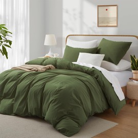 Boqingzhu Cotton Bed Linen 200 x 220 cm Green Olive Green Plain Aesthetic Double Bed Soft Renforcé Cotton Bed Linen Duvet Cover 200 x 220 cm and 2 Pillowcases 80 x 80 cm with Zip