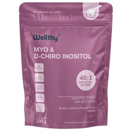 Wellthy Myo & D-Chiro Inositol en Polvo 130g, Mezcla Óptima 40:1 con 4000mg Myo y 100mg D-Chiro, Ingredientes 100% Naturales, Sin Gluten, Sin Azúcar, 