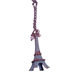 Mini Paris Eiffel Tower with Doodads on 18 Inch Brass Chain