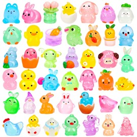 56 Pcs Easter Luminous Mini Resin Figurines 56 Style Glow in The Dark Little Small Resin Miniatures to Hide Bulk Bunny Chick Figures for Easter Party Favors Egg Fillers Micro Garden Landscape Decor