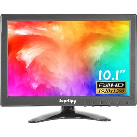 Suprlipy 10 inch FHD Small IPS Monitor LCD Display Screen 1920x1200 60Hz 16:10 with BNC VGA AV Input Built-in Lounspeakers for CCTV Security Camera DVR PC STB Game Console