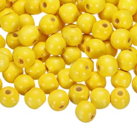 uxcell 200 Pcs Large Hole Wooden Beads, 15 x 16mm Unfinished Natural Round Wood Spacer Beads Hair Braid Barrel Bead for DIY Crafts Hair Macrame Jewelry Making, Yellow
