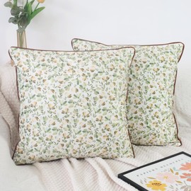 NIULAA Luxury Velvet Cushion Cover, 45 x 45 cm, Green Floral Cushion Covers, Set of 2, Daisies, Decorative Sofa Cushion, Soft Square Decorative Cushion, Aesthetic Cushion, Country House Style Pillow