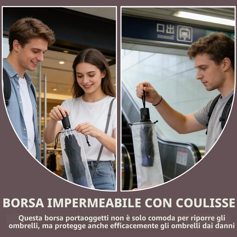 10 pezzi Borsa portaombrelli in plastica traslucida, Sacchetti per Ombrelli