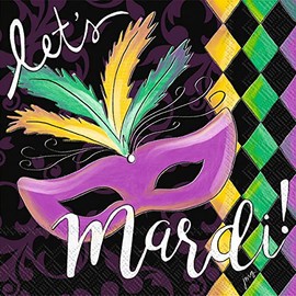 Boston International IHR - Servilletas de papel de 3 capas Mardi Gras Fat Tuesday Designs, tamaño de cóctel 20 unidades, Let's Mardi
