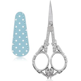 Hisuper Sewing Embroidery Scissors with Artificial Leather Cover Pointed Tips Stainless Steel Scissors Cross Stitch Cutting Shears for Craft Artwork Thread Handcraft Household Scissors