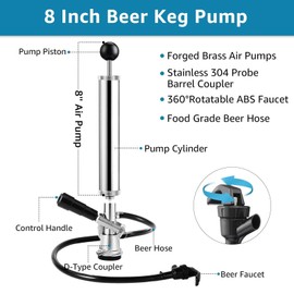 Imaictuu Beer Keg Tap Chrome-Plated Beer Pump Keg Party Pump Beer Tap for Keg 8 Inches American D-System Keg Tap Beer Dispenser Picnic Beer Pump Hand Pump for Party