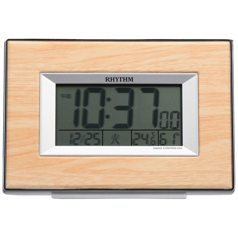 リズム(RHYTHM) 目覚まし時計 電波時計 デジタル 温度 ・ 湿度 カレンダー 付き 茶