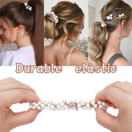 SUBANG 12 Pieces Pearl Hair Scrunchies Crystal Beaded Hair Ties Elastic Ponytail Holders Decorative Hairs Accessories for Women