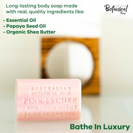 Australian Botanical Soap, Pink Lychee with Pawpaw Extract 6.6 oz. (187 g) Soap Bars | Natural Soap Base | All Skin Types | Women & Men | Shea Butter Enriched Bar Soap - Pack of 4