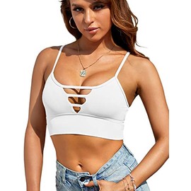 AngiMelo Longline Sport Bra for Women Camisole Workout Yoga Crop Top Strappy Padded Fitness Tank Shirts