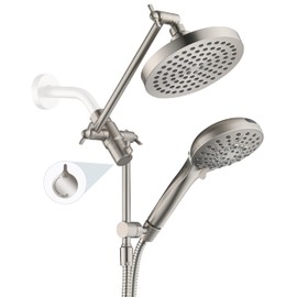 BRIGHT SHOWERS Rain Shower Head with Handheld Spray Built-in Power Wash, High Pressure Dual Shower Head with Adjustable Extension Arm, 3-Way Diverter, 9-Mode Handheld, 69” Long Hose, Brushed Nickel
