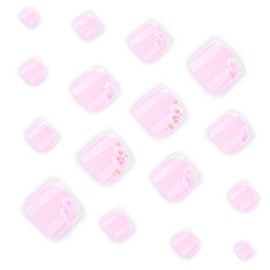 24 Pcs Press On Toenails for Women,YEFIUO Acrylic Fake Toe Nails Press ons Nail Art White French 3D Pearl Flowers Beads Charms Design Full Cover False Nails Glue on Toe Nails Stick on Nails for Ma'am