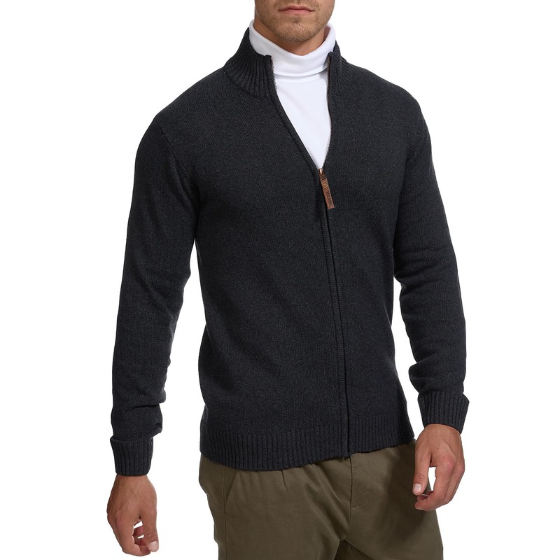 Indicode INLut Men's Cardigan with Stand-Up Collar and Zip |