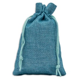 48-Pack 3x4 Natural Burlap Gift Bags w. Drawstring (Teal Blue, X-Small) for Party Favors, Presents or DIY Craft by TheDisplayGuys
