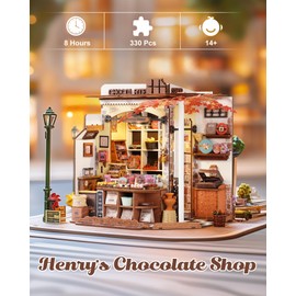 Rolife DIY Miniature House Kit Henry's Chocolate Shop 1:18 Scale Dollhouse Diorama, Tiny House Building Kit Crafts for Adults Home Decor Gift for Adults Him Her