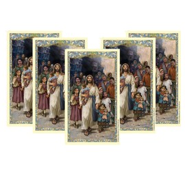 Holy Cards Set of Jesus, Welcome the Stranger Prayer for Refugees, Laminated Pack of 5, 2-5/8 x 4-3/8 Inches