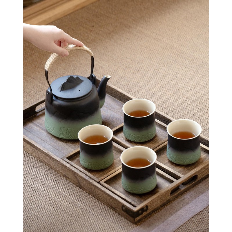 ZENS Vintage Japanese Tea Set with 4 Tea Cups, 33.8