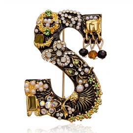 Baroque Letters Brooch Gold Plated Metal Stone Pearl Rhinestone Colorful Lapel Pin Brooches Collar-S