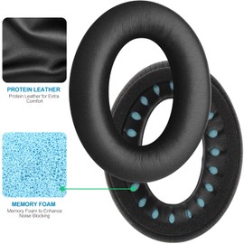 T Tersely Replacement Earpads Cushions for Bose QuietComfort 35 II/45 (QC35/QC45/QC35 II) Headphones,with QC35 Shaped Scrims with 'L and R' Lettering QC25 QC15 QC2 SoundTrue SoundLink Ear Pads (Black)