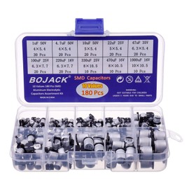 BOJACK 10 Values 180 Pcs 1uF ~ 1000uF SMD Aluminum Electrolytic Capacitors Assortment Kit