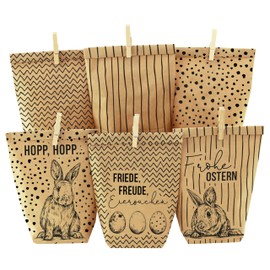 Papierdrachen 12 Black Printed Easter Gift Bags - With Rabbits, Easter Eggs and Happy Easter - Ideal Gift Idea or Easter Decoration - Easter Nest for DIY and Gifting - Easter