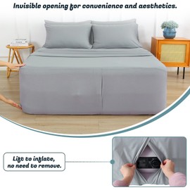 Queen Sheet Set for Air Mattress, 6 Piece Air Bed Sheets Set with 18-24 Inches Extra Deep Pocket, Soft & Breathable Inflatable Bed Sheet Set with Flat Sheet, Fitted Sheet and Pillowcases, Grey