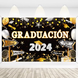 DPKOW Español 2024 Graduación Pancarta, Photocall Graduacion 2024 Decoración Graduación Fondo Pancarta para Suministros de Decoración para Fiesta de Graduación 2024 (ORO y Plata), 185 x 110 cm