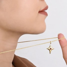 Gempires Red Garnet North Star Pendant Necklace 14K Gold Plated for Women Dainty Celestial Design Lightweight Minimalist Jewelry Elegant Gift for Every Occasion