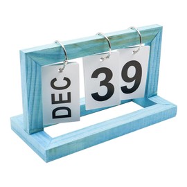 NUZAMAS Wooden Desk Calendar Standing Flip Block Perpetual Stand up Calendar Daily Desk Accessories Calendar Ornament For Office Home Classroom Decorations Blue