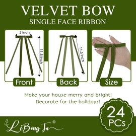 LiBongTa 5'' Green Ribbon Bow Long Tail Bow, Moss Green Present Bow, Valentines Bow, Velvet Ribbon Bow for Gift Wrapping, Wreath, Easy Bow Ribbon for Decorative, Party Favor, DIY Craft-24 Counts