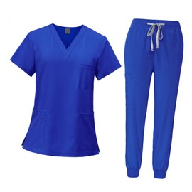 Baoblaze Women Uniform Scrubs Set Top and Pants Durable V Neck Comfortable with Pockets Work Clothing Nurse Workwear for Beauty Center, Royal Blue, M