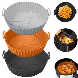 Paquete de 3 de Silicona para Freidora de Aire, Accesorios Silicon para Air Fryer Reutilizable Antiadherente, Resistente al Calor, Olla Silicona para Freidora, Horno,Microondas (Marrón+Negro+Gris)