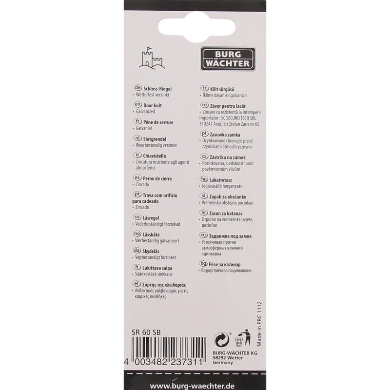 BURG-WÄCHTER SR 60 SB Lock Bolt for Flush Doors Galvanised