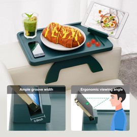 SINWANT Couch Arm Table Tray, Bamboo Sofa Arm Clip on Tray Table, Large Sofa Armrest Tray with 360° Phone Holder,Portable Sofa Table for Remote Snack