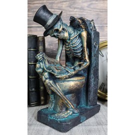 Ebros Gift Eternal Afterlife Constipated Skeleton with Top Hat and Raven Sitting On RIP Graveyard Toilet Bowl While Reading Book Figurine Macabre Ossuary Life After Death Collection