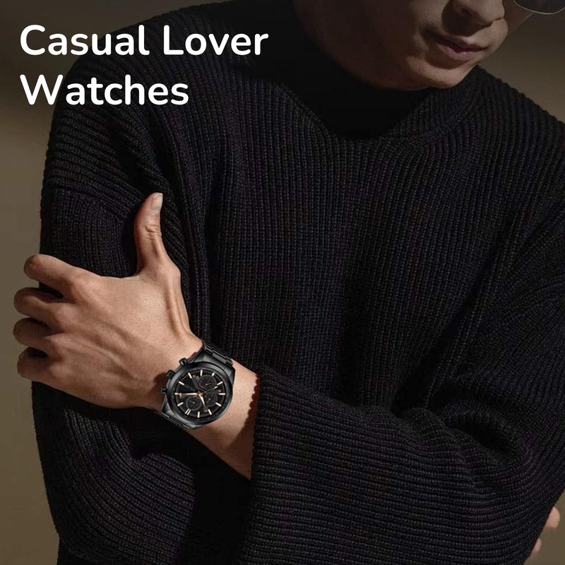 Black Men's Chronograph Watches, Classic Luxury Dress Analog Quartz Watch