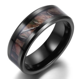 Adreamz 8mm Tungsten Carbide Camo Hunting Ring for Men Real Tree and Outdoor Camouflage Wedding Band, Non-Precious Metal, No Gemstone
