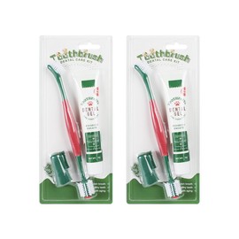 Ibluelover 2 Sets Pet Toothbrush & Toothpaste Kit 3 Pcs Soft Puppy Cat Dental Set Vanilla & Beef Flavor Toothpaste