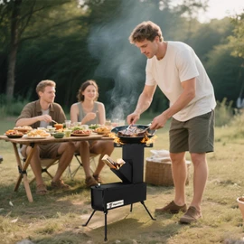 Rocket Stove Portable Folding Wood Burning Camping Stove for Outdoor Cooking, Picnic, BBQ, Hunting, Fishing, Cast Steel Pocket Rocket Stove with Carrying Bag