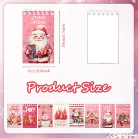 8 Pcs Pink Christmas Mini Spiral Notebook,Santa Claus Snowman Gingerbread Man Small Pocket Memo Notepad Wirebound Notebook Hardcover Journal for Kids Girl Home School Xmas Party Favor,3.9x2.4 Inch