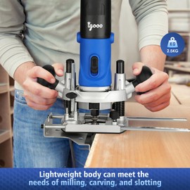 igooo 1.25HP AC Electric Plunge Woodworking Router Kit, 6 Variable Speed, Soft Start Motor, with Edge Guide, 1/4”, 6mm and 8mm Collets, 6 bits, Vacuum Adaptor, 120V 60Hz 850W Model ER850