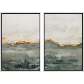 MUDECOR Framed Canvas Print Wall Art Set Gold Gray Pastel Watercolor Stroke Abstract Shapes Illustrations Modern Art Decorative Bohemian Calm for Living Room, Bedroom, Office - 24"x36"x2 White