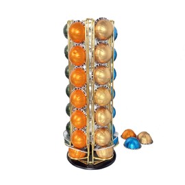 Wrobic Capsule Holder for Nespresso Vertuo Capsules, Coffee Capsule Stand Rotating Pod Rack Holds Nespresso Vertuoline Capsules (35 Pods), Golden