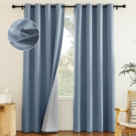 NICETOWN Stone Blue Full Shade Faux Linen Curtain Panels 84" Long, Pair of Energy Smart & Noise Blocking Out Blackout Drapes for Guest Room Window, Thermal Insulated Lined Window Dressing (52 inch)