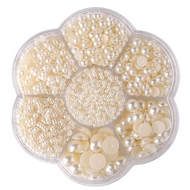 SAVITA 5600Pcs 2/3/4/5/6/8/10mm Half Round Pearls Beads, Flatback Pearl Beads Luster Loose Cabochon Pearls for DIY Crafts Necklaces Bracelets Jewelry Decorations Wedding Dress Nail Art (Beige)