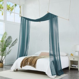 Warm Home Designs Set of 2 Dusty Blue Canopy Bed Curtains in 55 x 216 Inch Size. 2 Queen Bed Canopy Curtains Can Be Turned Into Bed Scarves, Kids Bed Tent, Bed Canopy for Girls. BF Double D Blue 216"