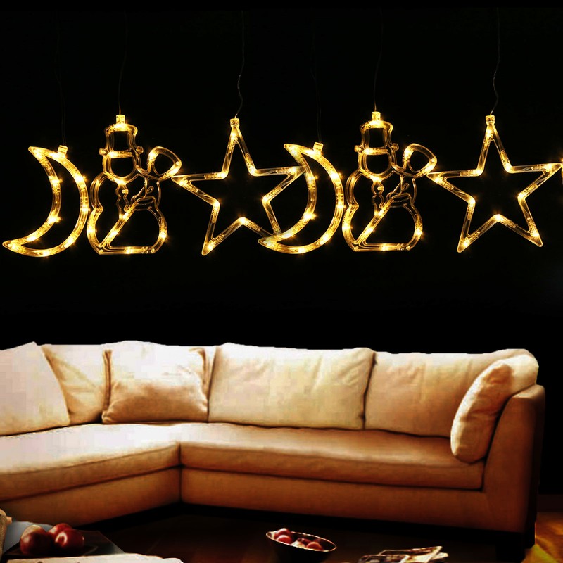 LED Christmas Lights with Suction Cup Snowman Star Moon Heart