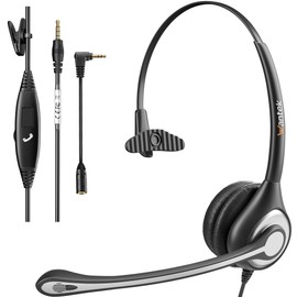 Headset with Microphone,Wantek Cell Phone Headsets Wired 3.5mm Jack with Noise-Cancelling Microphone for Laptop - Computer with in-line Control for Work/Call Center/Office