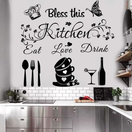 Kitchen Quote Wall Stickers Kitchen Wall Decor Kitchen Wall Decals Dining Room Wall Quotes Bless this Kitchen Vinyl DIY Art Peel and Stick Wall Art Kitchen Wall Decor for Home Office School Coffee